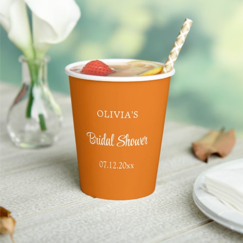 Bright Orange Bridal Shower Paper Cups