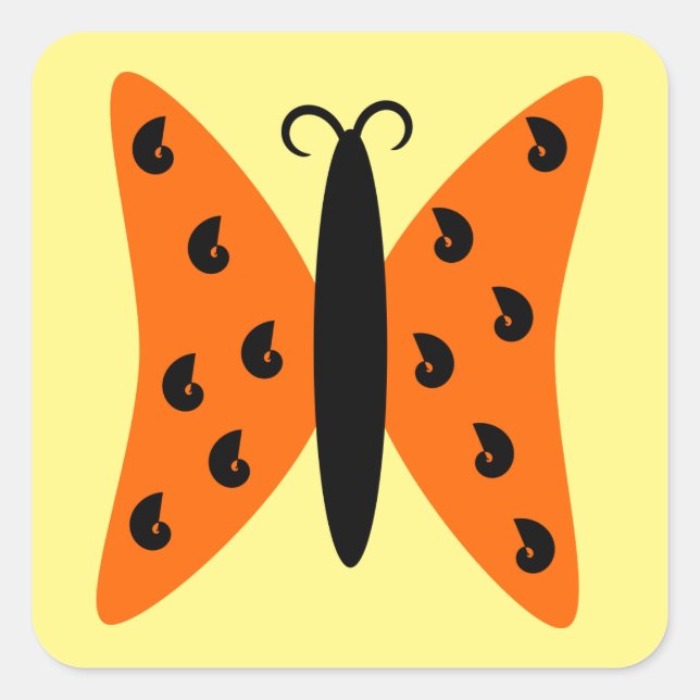 Bright Orange Butterfly With Black Pattern Square Sticker (Front)