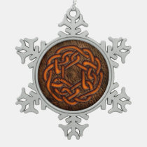 Bright orange celtic knot on leather digital art