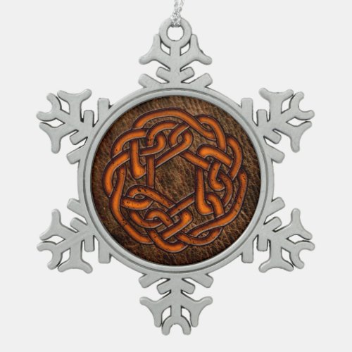 Bright orange celtic knot on leather digital art