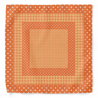 Bright Orange Check Gingham and Polka Dots Bandana