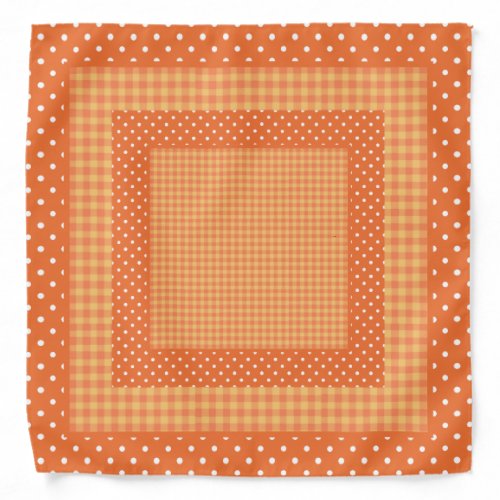 Bright Orange Check Gingham and Polka Dots Bandana