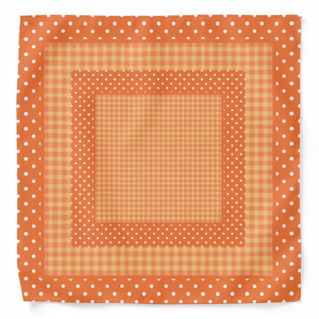 Bright Orange Check Gingham and Polka Dots Bandana (Front)