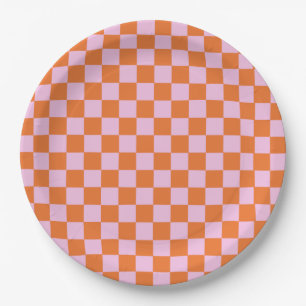 Bright Orange Checkered Paper Plates