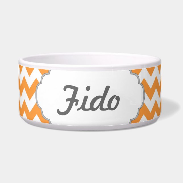 Bright Orange Chevrons - Custom Text Bowl (Front)