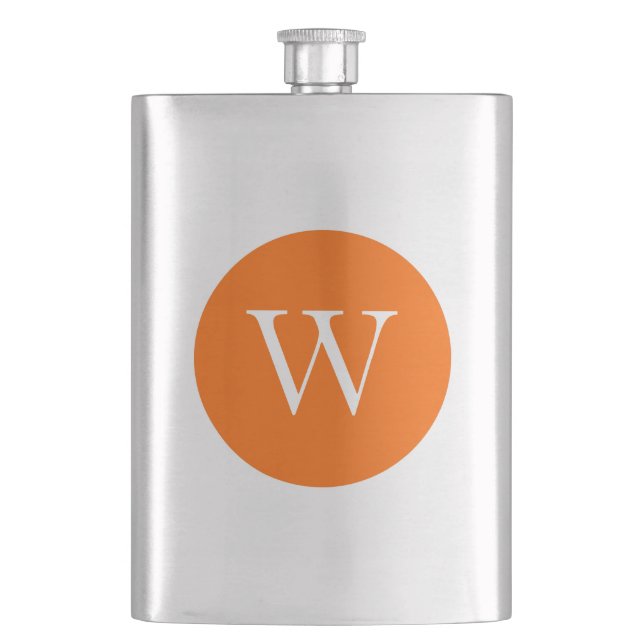 Bright Orange Circle Monogram Flask (Front)