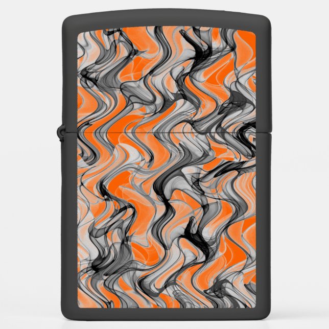 Bright Orange Curvy Lined Flame Shaped Pattern  Zippo Lighter (Front)