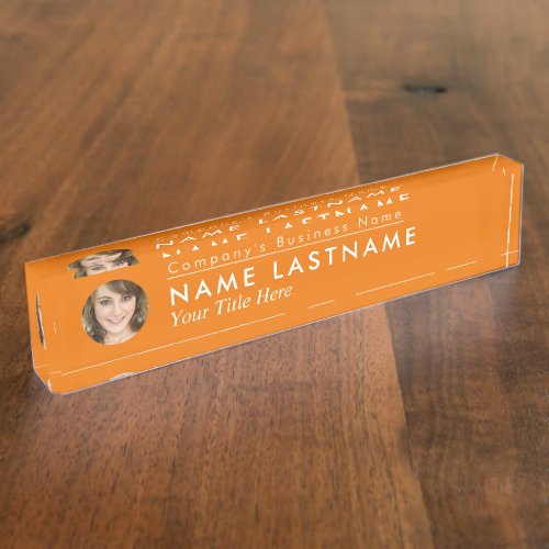 Bright Orange Custom Photo Business Elegant Modern Desk Name Plate