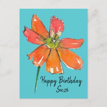 Bright Orange Daisy Flower Happy Birthday Postcard by CountryGarden at Zazzle
