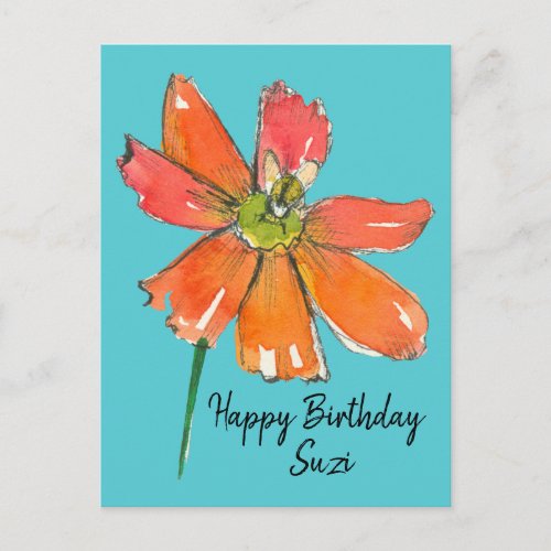 Bright Orange Daisy Flower Happy Birthday Postcard