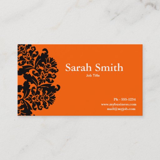 Customizable Bright orange damask business card
