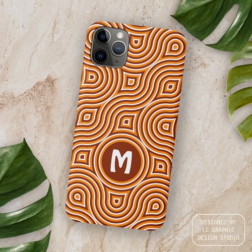 Bright Orange Dark Brown White Midcentury Pattern iPhone 11 Pro Max Case