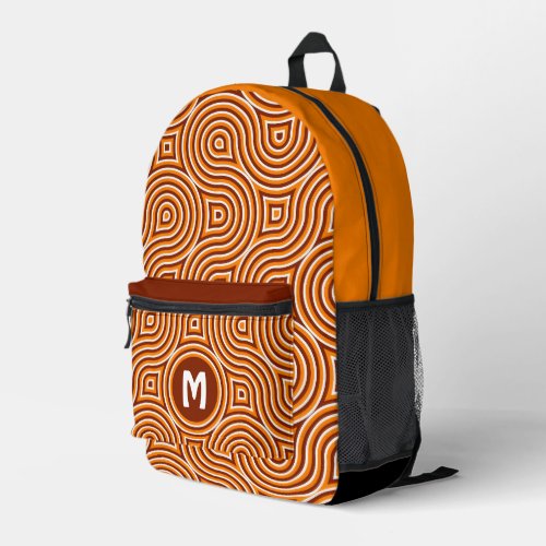 Bright Orange Dark Brown White Midcentury Pattern Printed Backpack