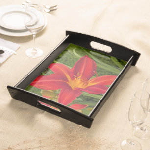 Bright Orange Daylily Bloom Floral Serving Tray