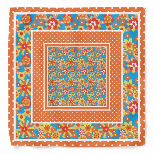 Bright Orange Ditsy Floral Pattern and Polka Dots Bandana