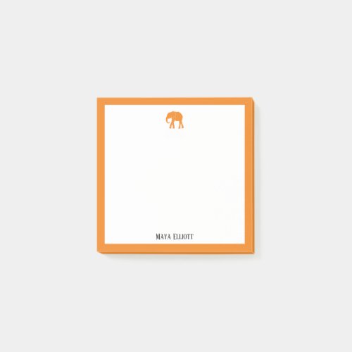 Bright Orange Elephant and Border on White w Name Post_it Notes