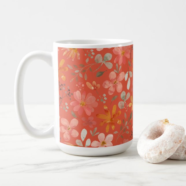 Bright Orange Floral Mother's Day Coffee Mug (With Donut)