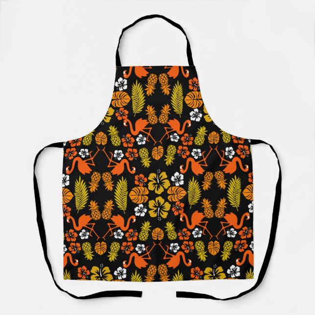 Bright Orange Floral Tropical Patterned Apron (Front)