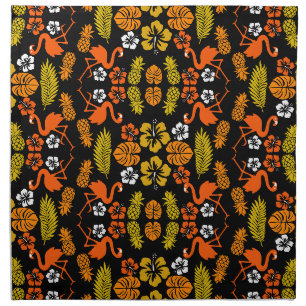 Bright Orange Floral Tropical Patterned Cloth Napkin