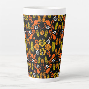 Bright Orange Floral Tropical Patterned Latte Mug