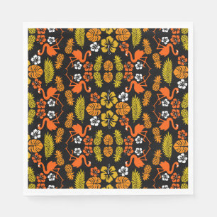 Bright Orange Floral Tropical Patterned Napkins