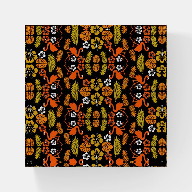 Bright Orange Floral Tropical Patterned Paperweight (Front)