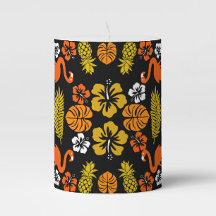 Bright Orange Floral Tropical Patterned Pillar Candle