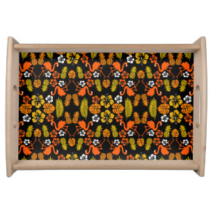 Bright Orange Floral Tropical Patterned Serving Tray