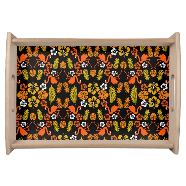 Bright Orange Floral Tropical Patterned Serving Tray (Front)