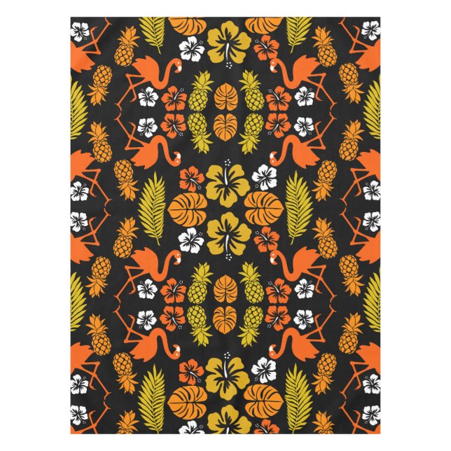 Bright Orange Floral Tropical Patterned Tablecloth (Front)