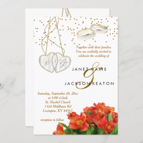 Bright Orange Floral Wedding Invitation