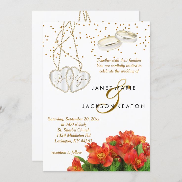Bright Orange Floral Wedding Invitation Zazzle