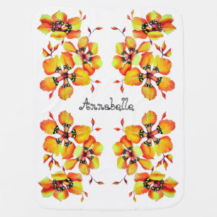 Bright Orange Flowers - Name Customization Baby Blanket
