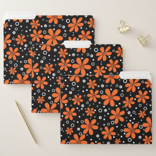 Bright orange flowers on a black background with w file folder
