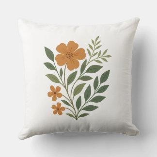 Bright Orange Flowers with Green Leaves Throw Pillow