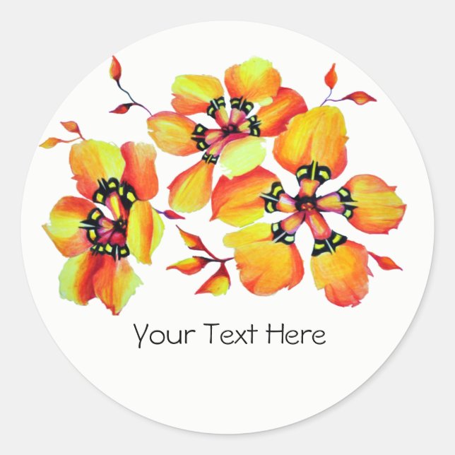 Bright Orange Flowers - Your Own Text Classic Round Sticker (Front)