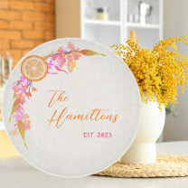 Bright Orange Fruit Floral Established Year Cutting Board