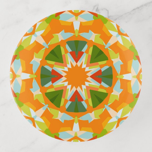 Bright Orange Fun Green Star Dopamine Decor Keys Trinket Tray (Front)