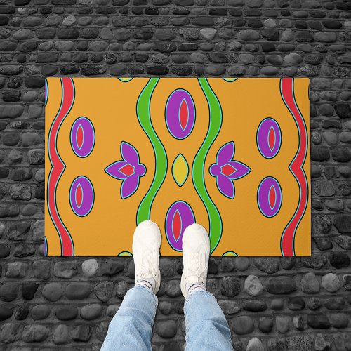 Bright Orange Funky Modern Abstract Art Doormat