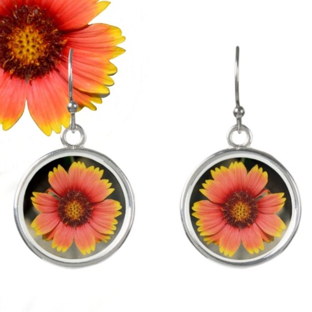 Bright Orange Gaillardia Sunflower Floral Drop  Earrings (Creator Uploaded)