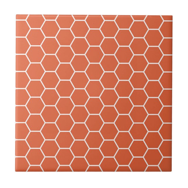 Bright Orange Geometric Honeycomb Hexagon Pattern Tile (Front)