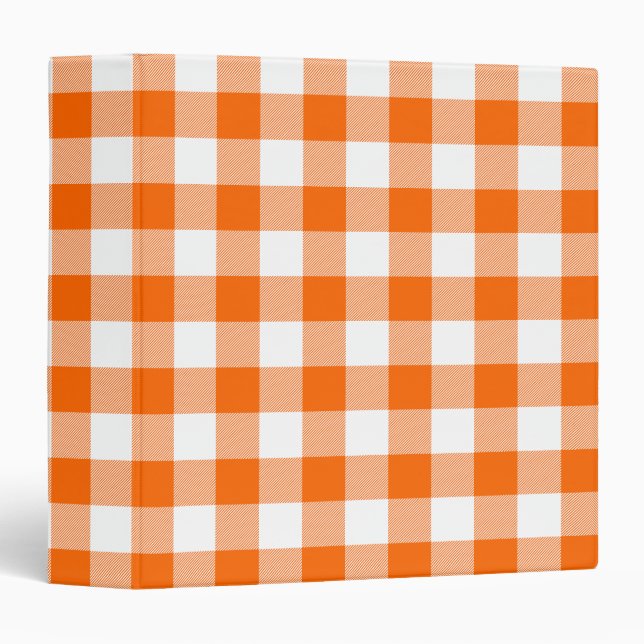 Bright Orange Gingham Plaid 3 Ring Binder (Front/Spine)