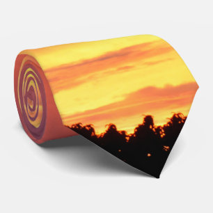 Bright Orange Glowing Cloudy Sunset, Neck Tie