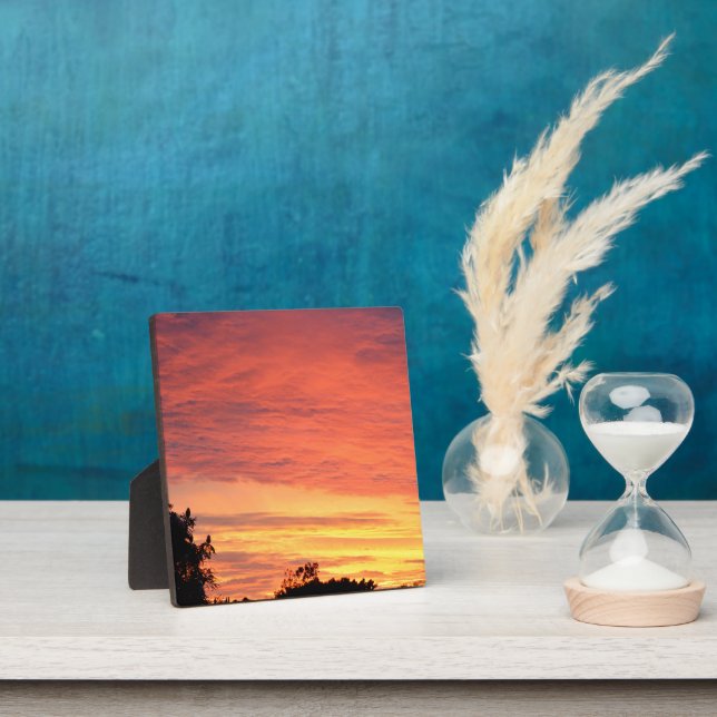 Bright Orange Glowing Cloudy Sunset, Plaque (Insitu)