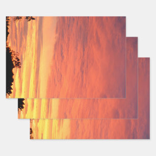 Bright Orange Glowing Cloudy Sunset, Wrapping Paper Sheets