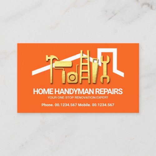 Bright Orange Gold Handyman Tools Rooftop Business Card