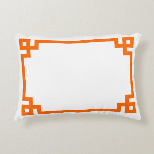 Bright Orange Greek Key Border Accent Pillow