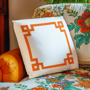 Bright Orange Greek Key Border Throw Pillow