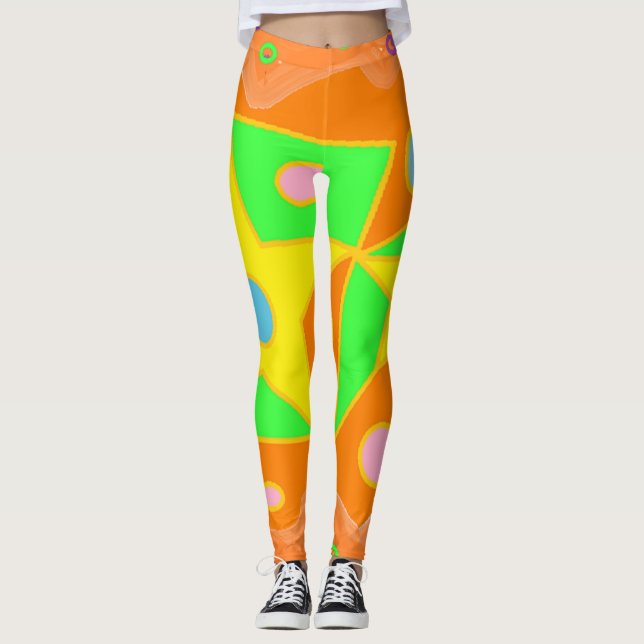 Bright orange green and yellow design leggings (Front)