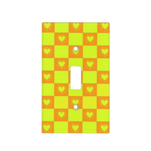 Bright Orange Green Checkered Tile With Hearts Light Switch Cover